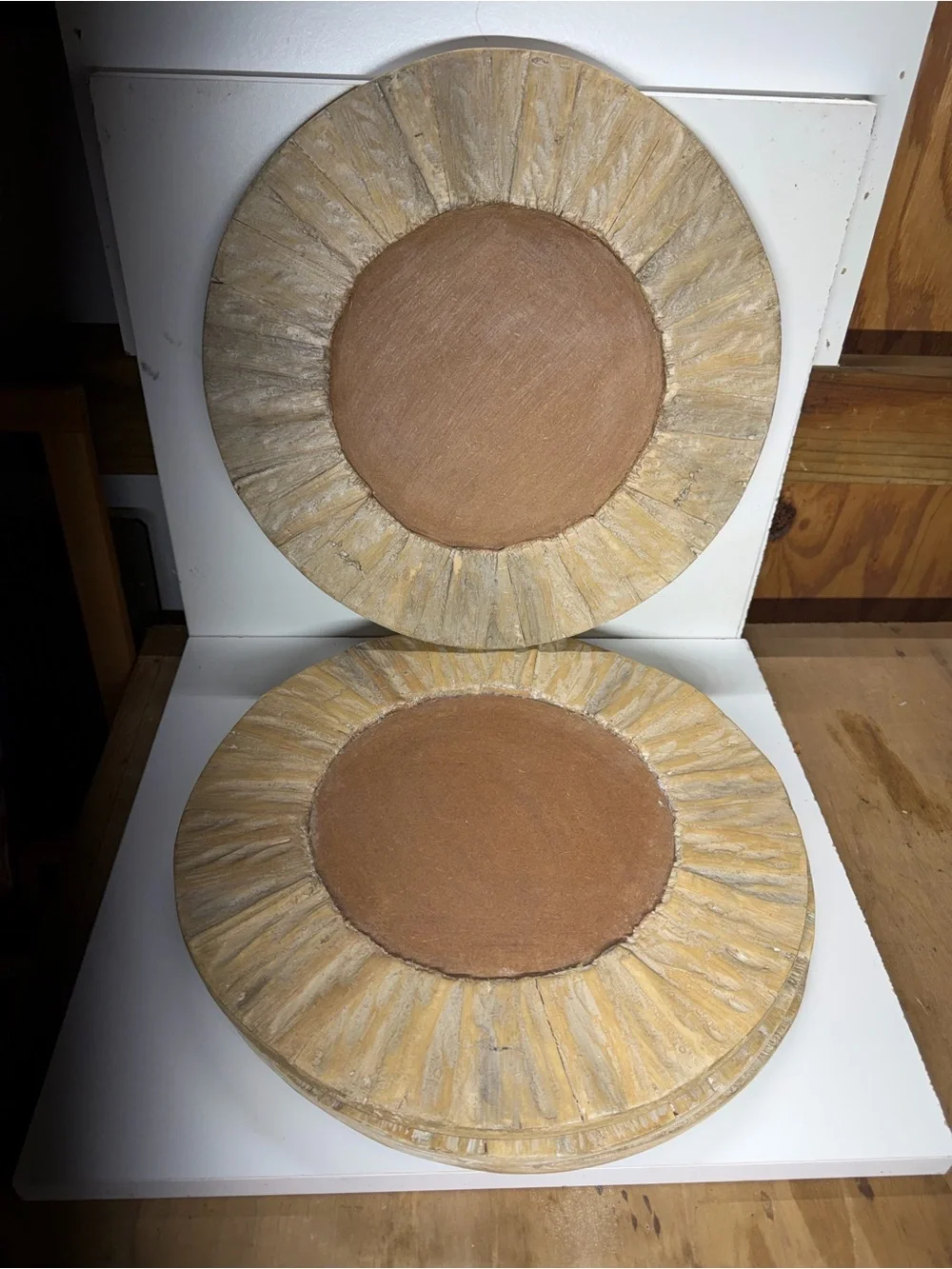 Pier 1 Imports Set of 4 Rustic Carved Wood Look Charger Plates